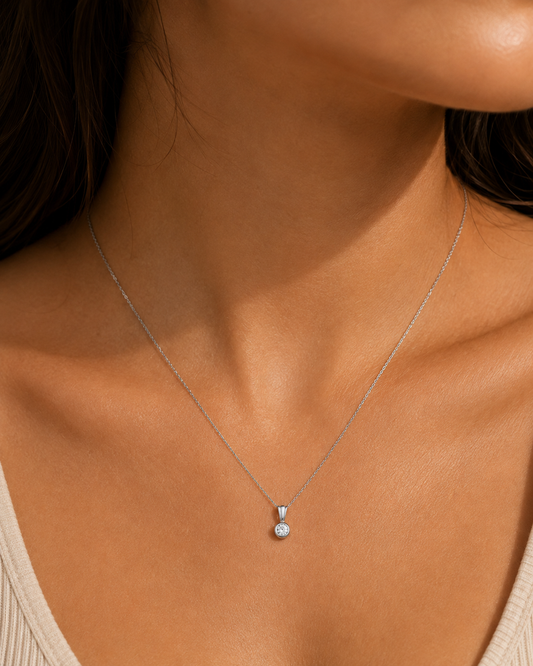 18ct White Gold 0.15ct Rubover Set Diamond Solitaire Pendant