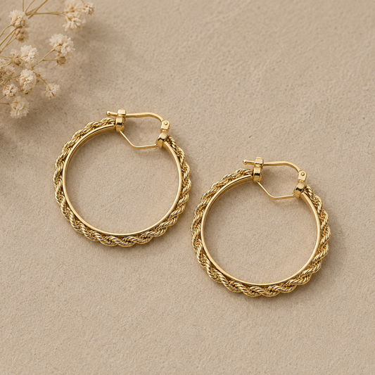 9ct Yellow Gold Rope Chain 25mm Hoop Earrings