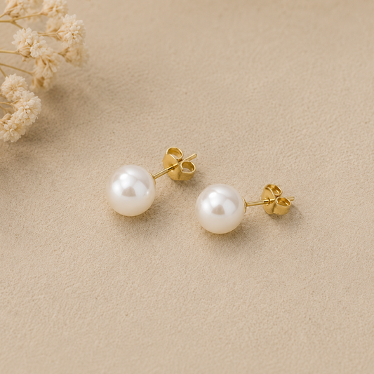 9ct Yellow Gold 6mm Cultured Pearl Stud Earrings