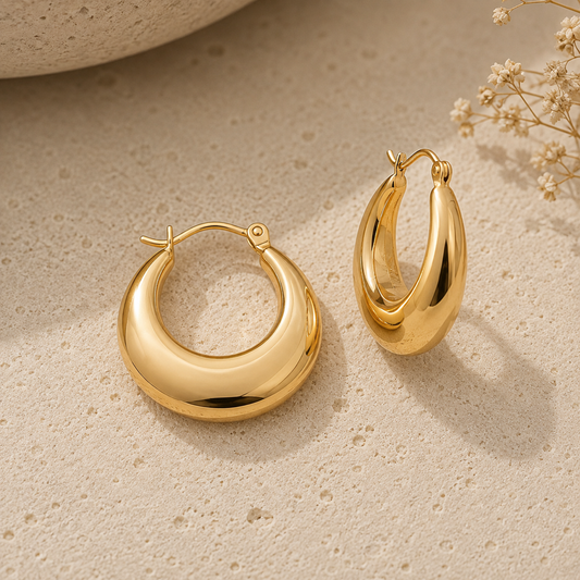 9ct Yellow Gold Curved Creole Hollow Hoop Earrings
