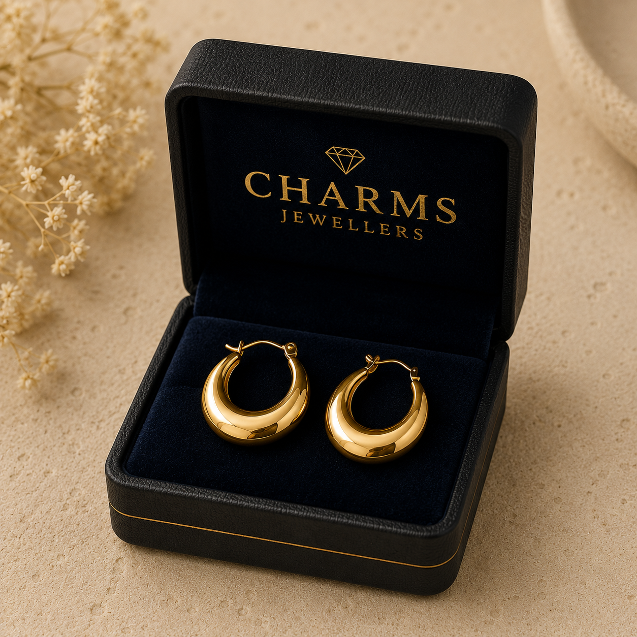 9ct Yellow Gold Curved Creole Hollow Hoop Earrings