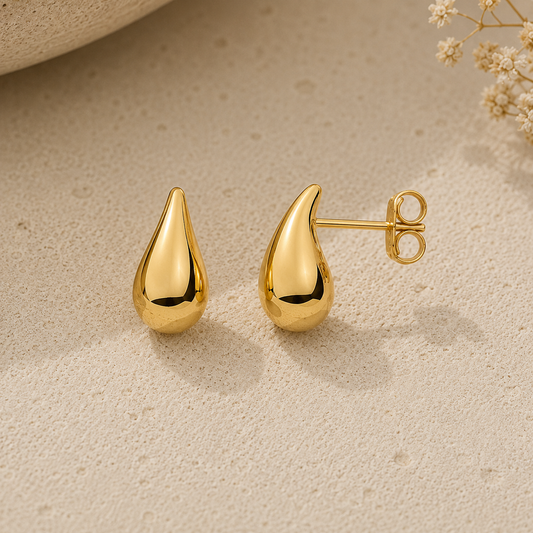 9ct Yellow Gold Teardrop Plain Stud Earrings