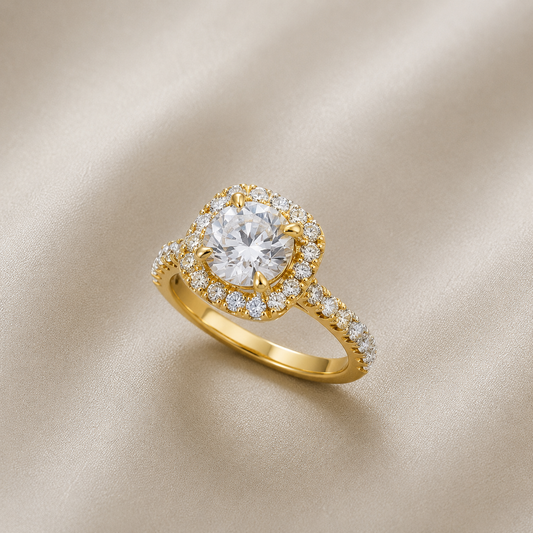 9ct Yellow Gold 4.05ctw Brilliant Cut Halo LAB GROWN Dress Ring IGI Certified