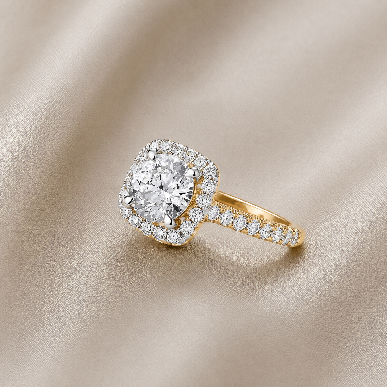 9ct Yellow Gold 3.05ctw Brilliant Cut Halo LAB GROWN Dress Ring IGI Certified