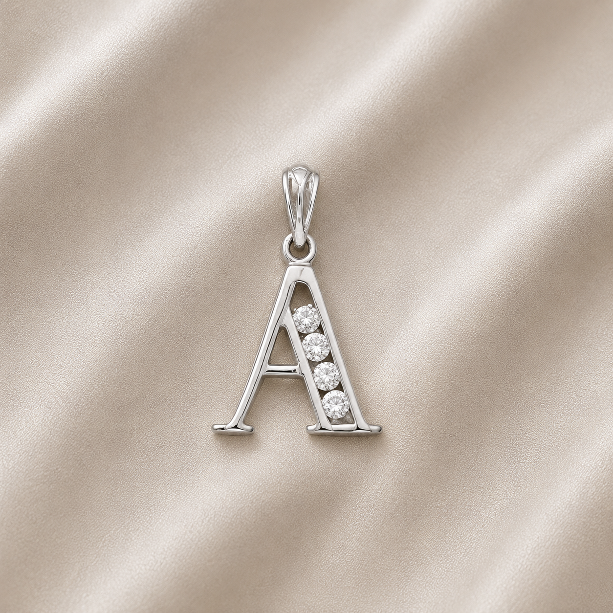 Personalized Sterling Silver Channel-Set Cubic Zirconia Initial Pendant Necklace