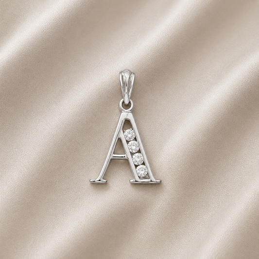 Personalized Sterling Silver Channel-Set Cubic Zirconia Initial Pendant Necklace