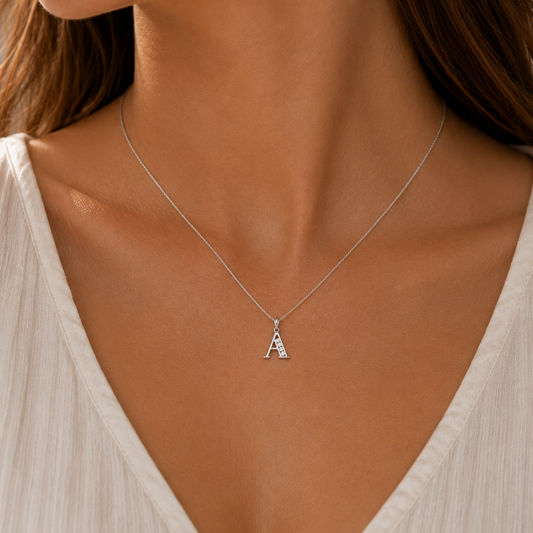 Personalized Sterling Silver Channel-Set Cubic Zirconia Initial Pendant Necklace
