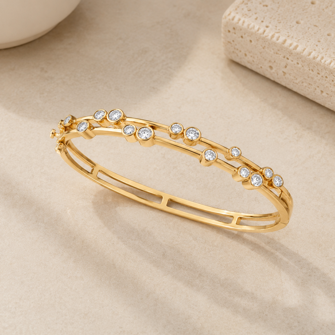 Solid 9ct Yellow Gold 1.00ct Diamond Statement Bangle