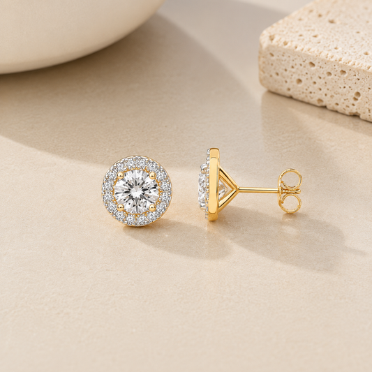 9ct Yellow Gold 3.54ctw Lab-Grown Diamond Halo Stud Earrings – IGI Certified