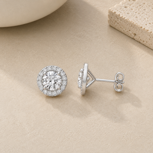 9ct White Gold 3.54ctw LAB GROWN Diamond Halo Earrings IGI Certified
