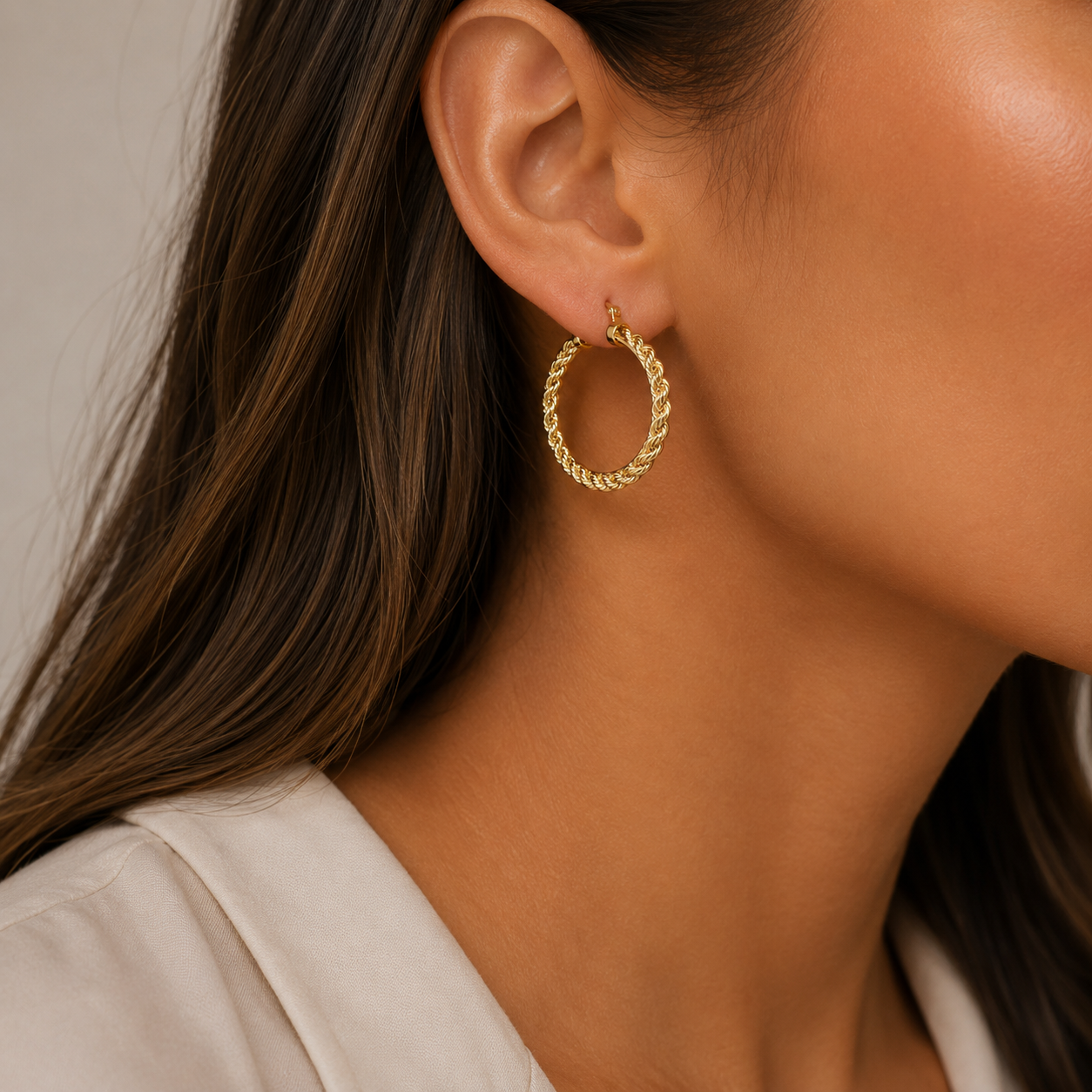 9ct Yellow Gold Rope Chain 25mm Hoop Earrings