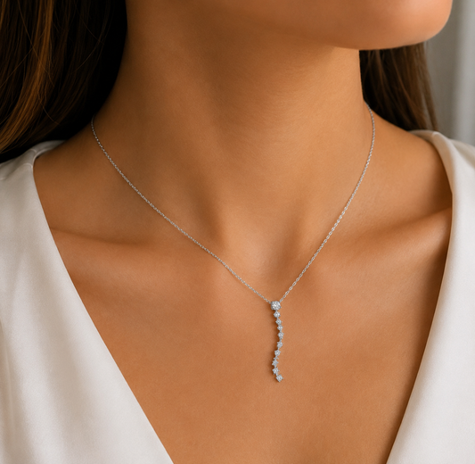 Elegant Multi-Drop CZ Diamonds Sterling Silver Necklace