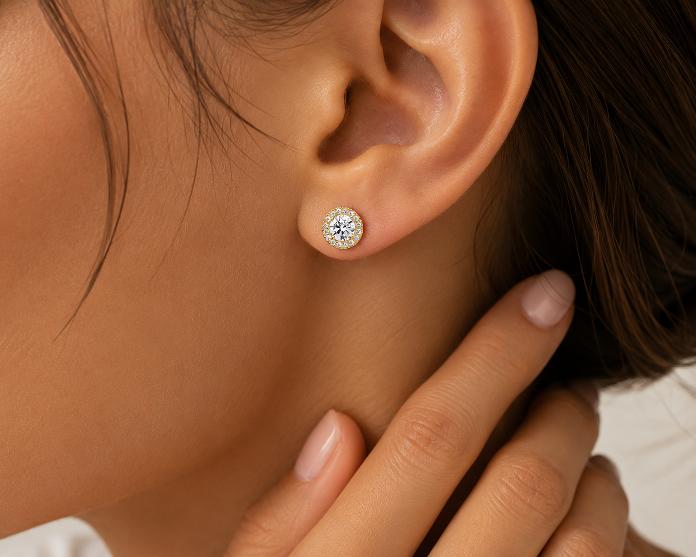 9ct Yellow Gold Cubic Zirconia Halo Stud Earrings
