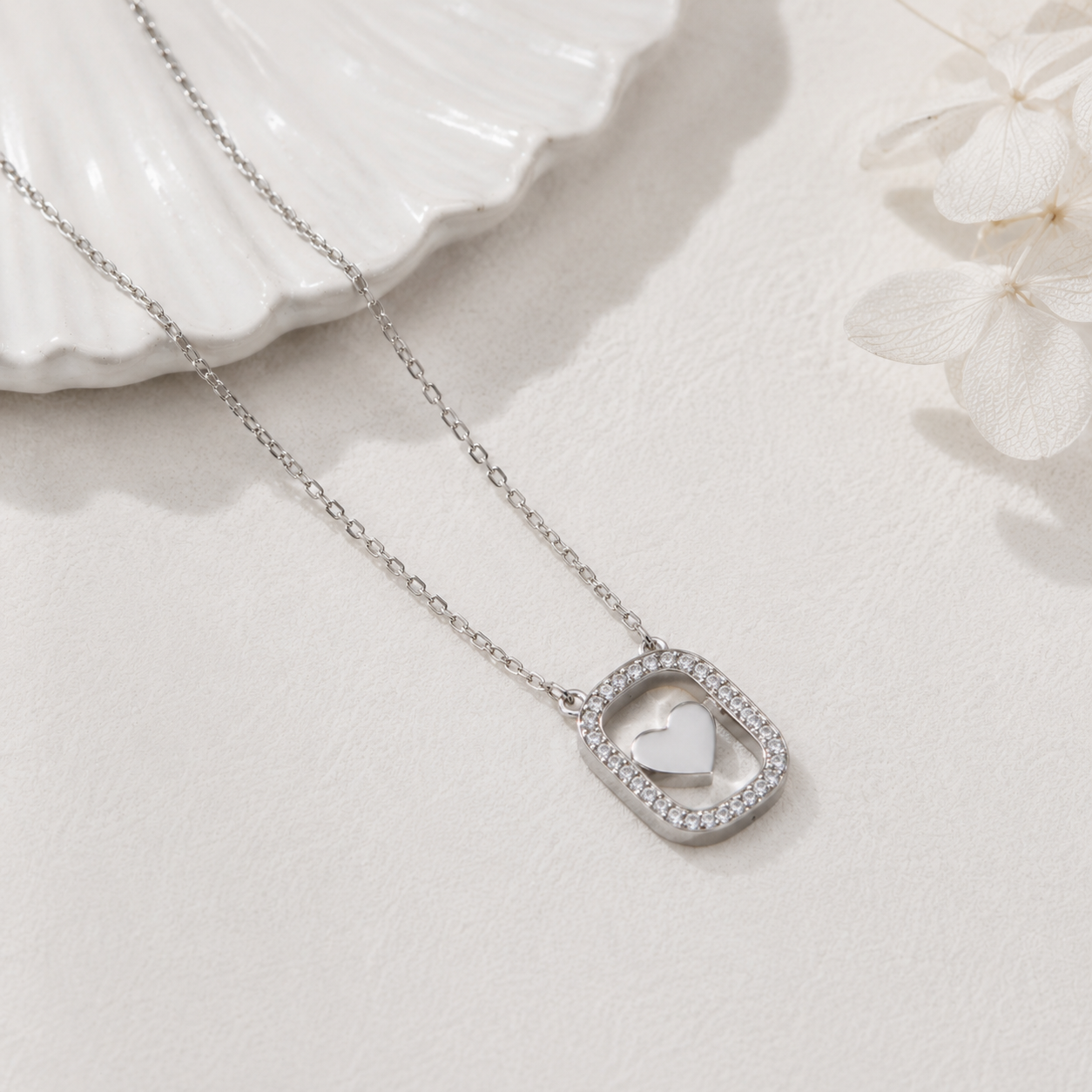 Floating Heart Pendant Necklace in 925 Sterling Silver