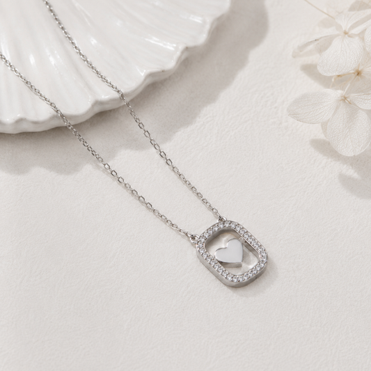 Floating Heart Pendant Necklace in 925 Sterling Silver