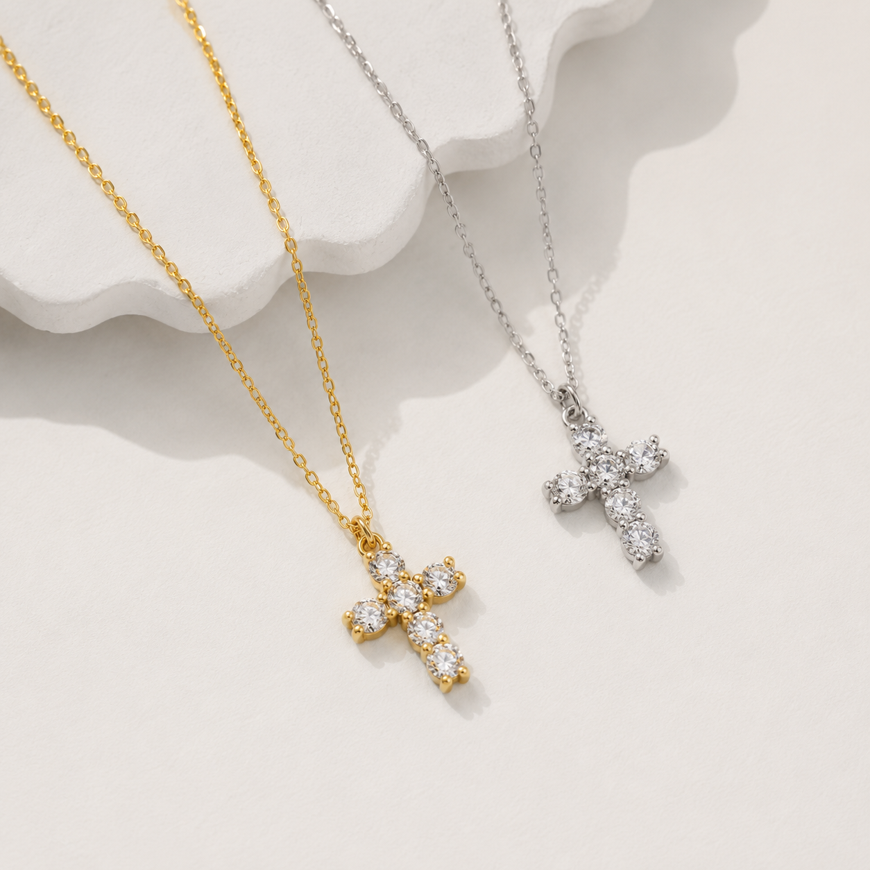 Elegant 6 Stone Cross Necklace with White Cubic Zirconia