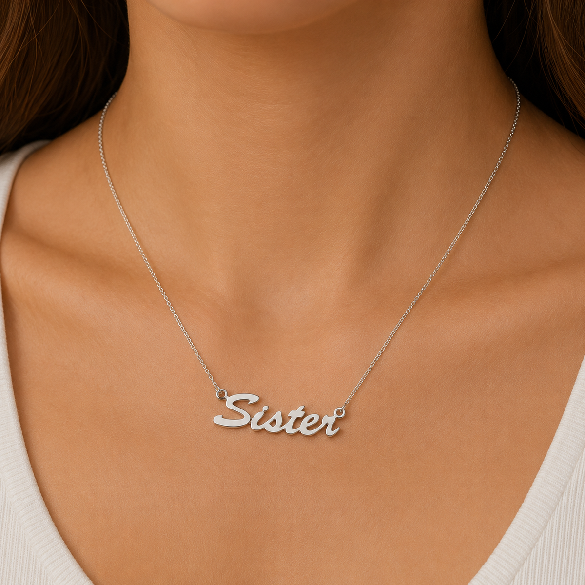 Silver Small Script Custom Nameplate Pendant with Adjustable Chain (16" / 18" / 20")
