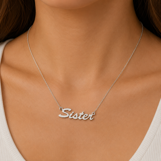 Silver Small Script Custom Nameplate Pendant with Adjustable Chain (16" / 18" / 20")