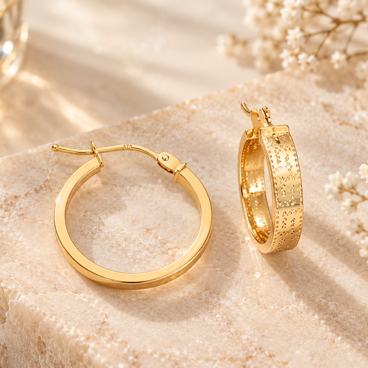 9ct Yellow Gold 18mm Greek Key Hoop Earrings