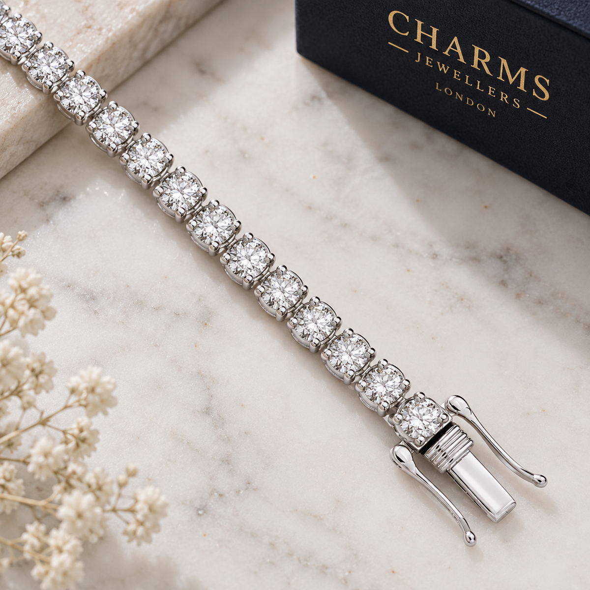 9ct White Gold 10.00ctw LAB GROWN Diamond Tennis Bracelet WGI Certified