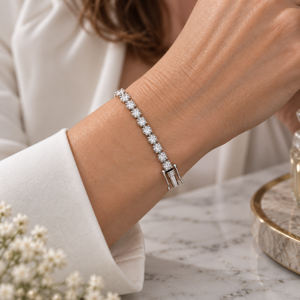9ct White Gold 7.00ctw LAB GROWN Diamond Tennis Bracelet WGI Certified