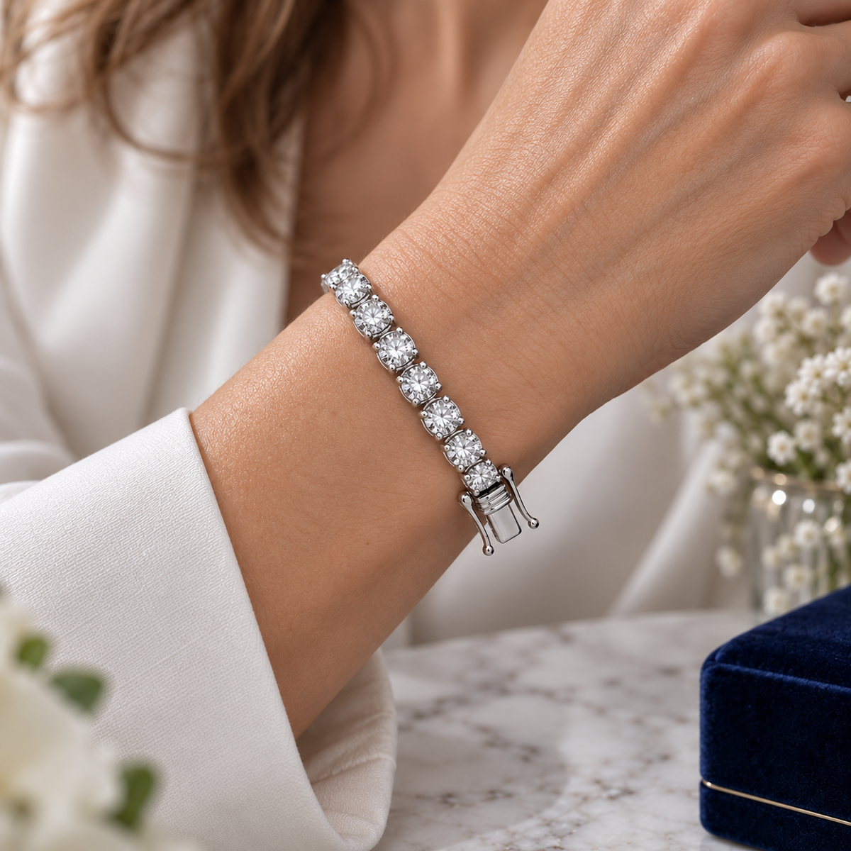 9ct White Gold 10.00ctw LAB GROWN Diamond Tennis Bracelet WGI Certified
