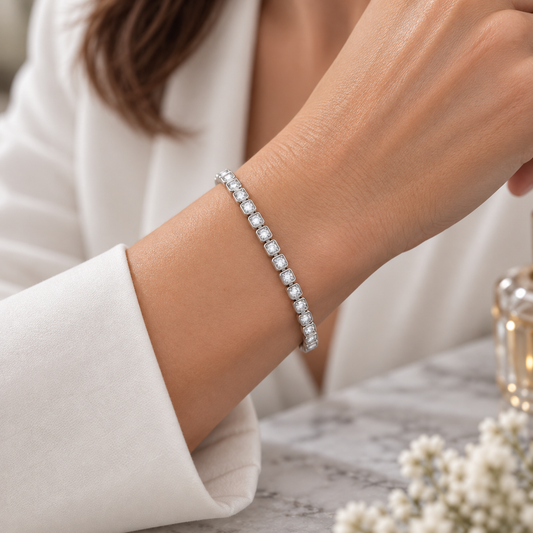Silver Princess Cut Rubover Tennis Bracelet