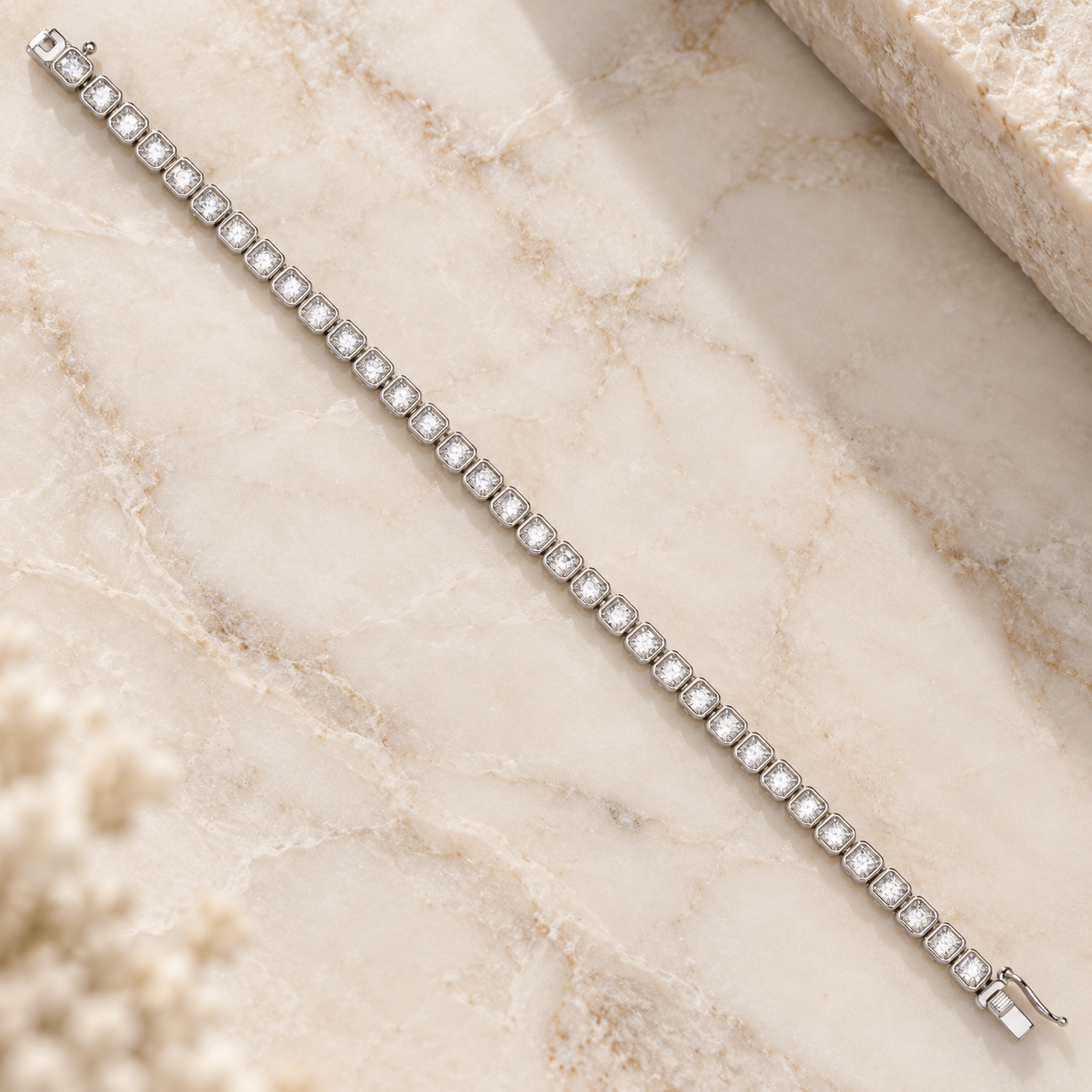 Silver Princess Cut Rubover Tennis Bracelet