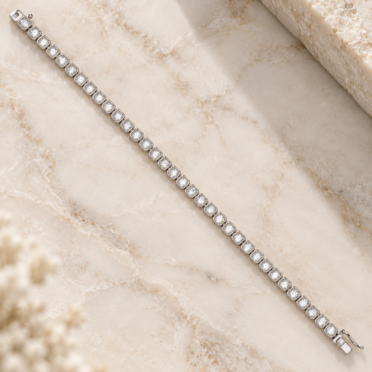 Silver Princess Cut Rubover Tennis Bracelet