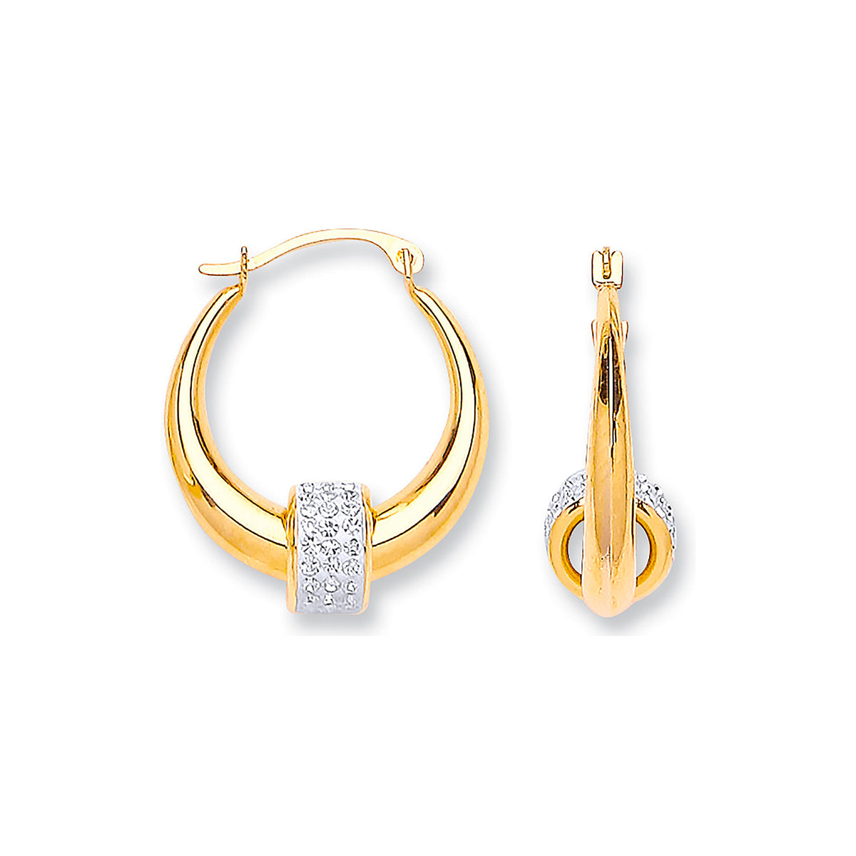 9ct Yellow Gold 18mm Hoop and Crystal Ball Earrings