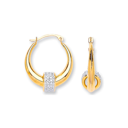 9ct Yellow Gold 18mm Hoop and Crystal Ball Earrings