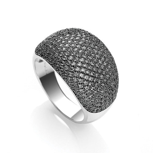 Sterling Silver Micro Pave Set Black Cubic Zirconia Cocktail Ring