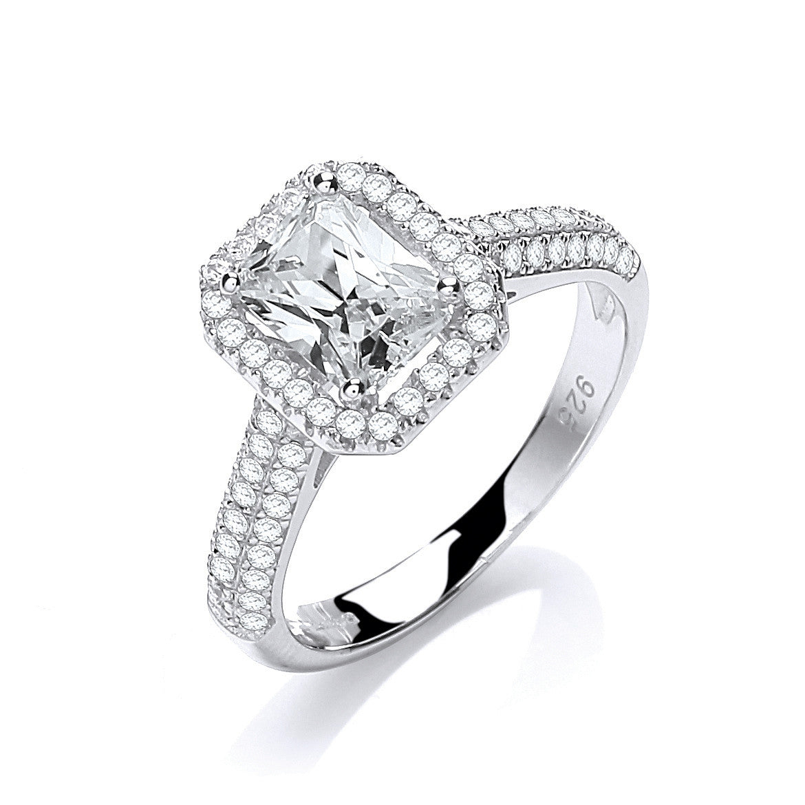 Micro Pave' Emerald Cut Centre with Shoulder Cz's Silver Ring