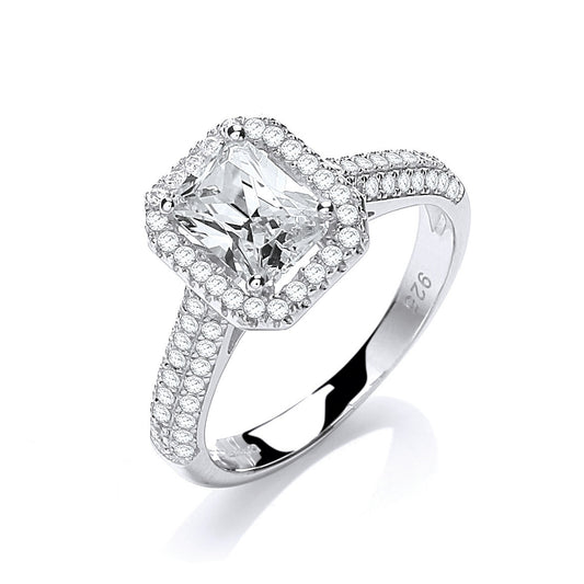 Micro Pave' Emerald Cut Centre with Shoulder Cz's Silver Ring