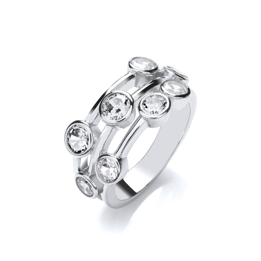 Timeless Style Rubover set CZs Silver Ring