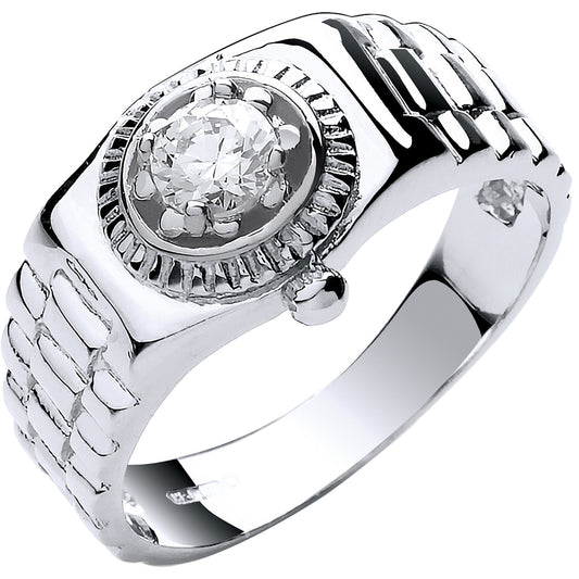 9ct White Gold Cubic Zirconia Gents Ring