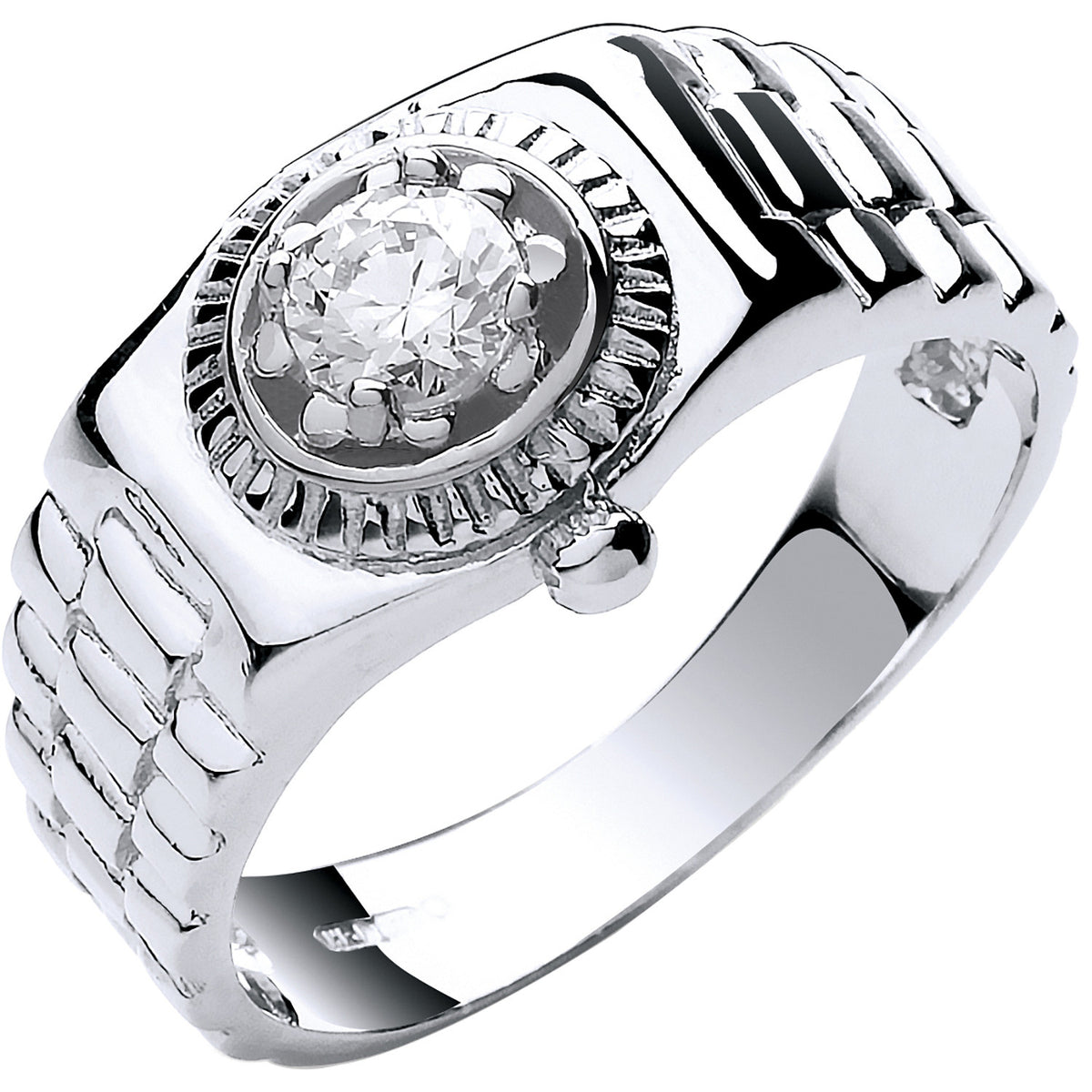 9ct White Gold Cubic Zirconia Gents Ring