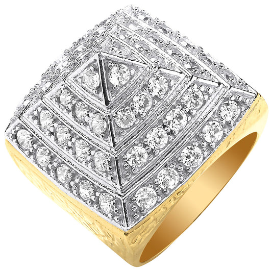 9ct Yellow Gold Large Cubic Zirconia Pyramid Gents Ring