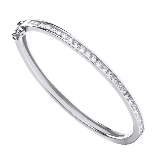 Sterling Silver Channel-Set Cubic Zirconia Baby Oval Bangle