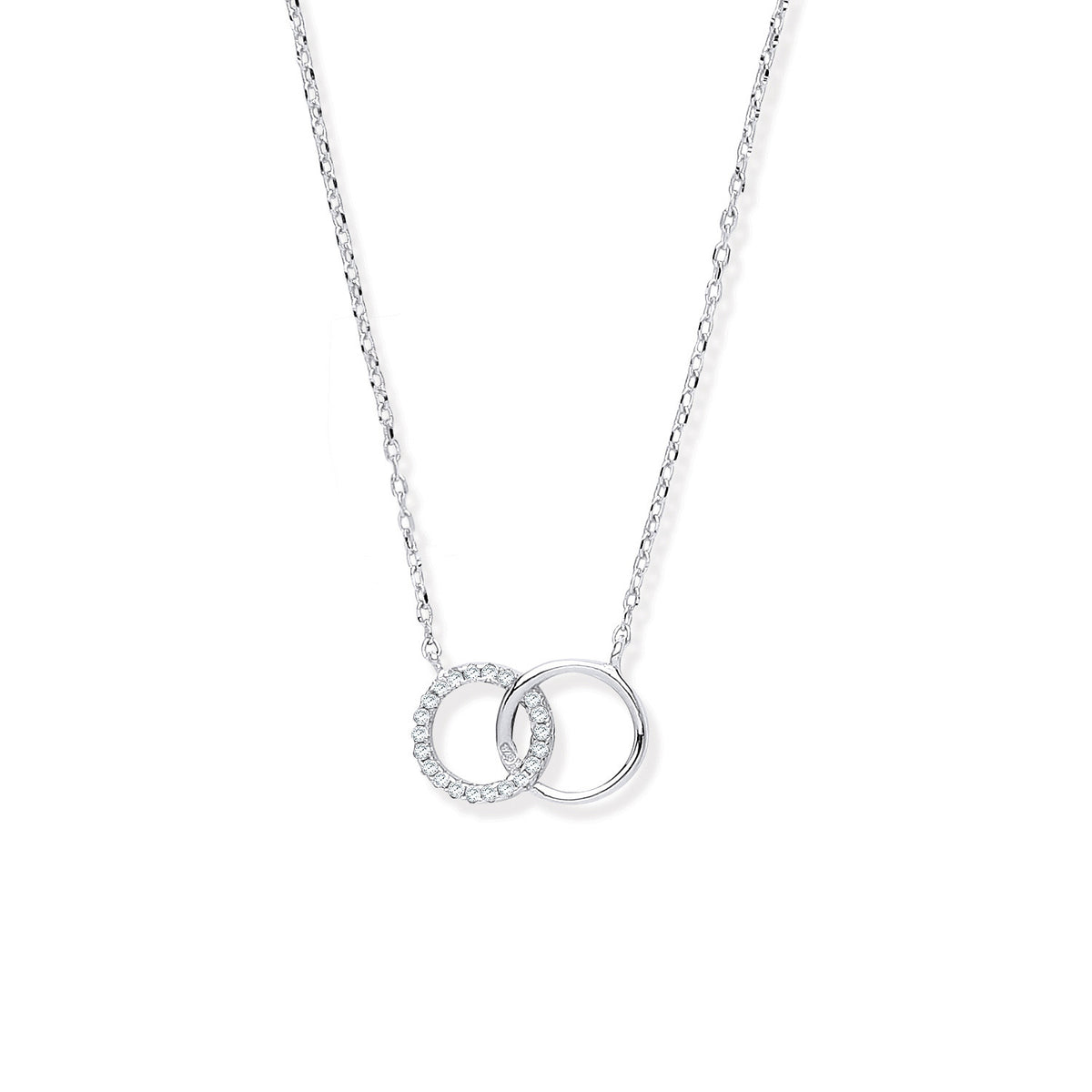 Sterling Silver Cubic Zirconia Interlocking Circles Necklace / Bracelet Set