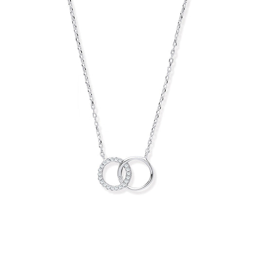 Sterling Silver Cubic Zirconia Interlocking Circles Necklace / Bracelet Set