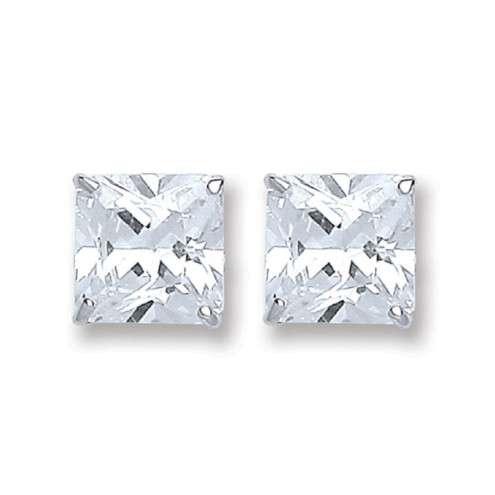 Solid Sterling Silver 6mm Princess-Cut Cubic Zirconia Solitaire Stud Earrings