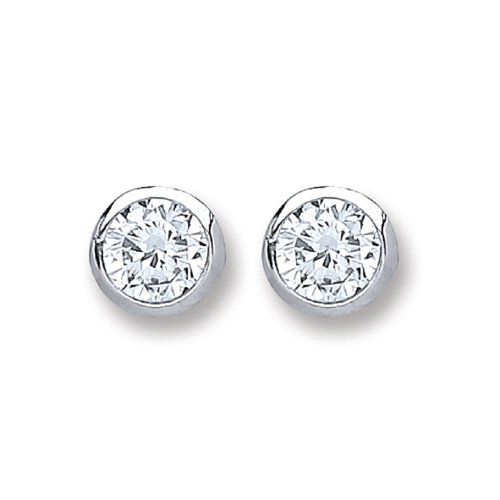 Sterling Silver 4mm Round Cubic Zirconia Rub-Over Set Stud Earrings