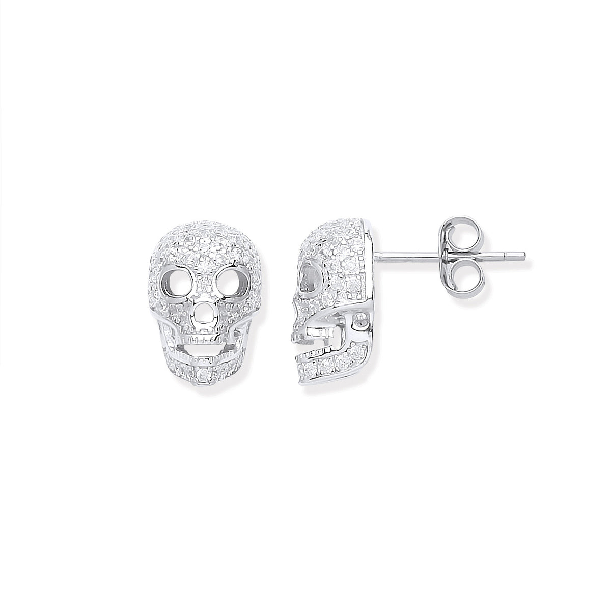 Sterling Silver Cubic Zirconia Skull Stud Earrings