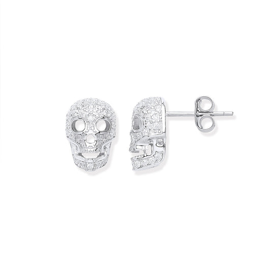 Sterling Silver Cubic Zirconia Skull Stud Earrings
