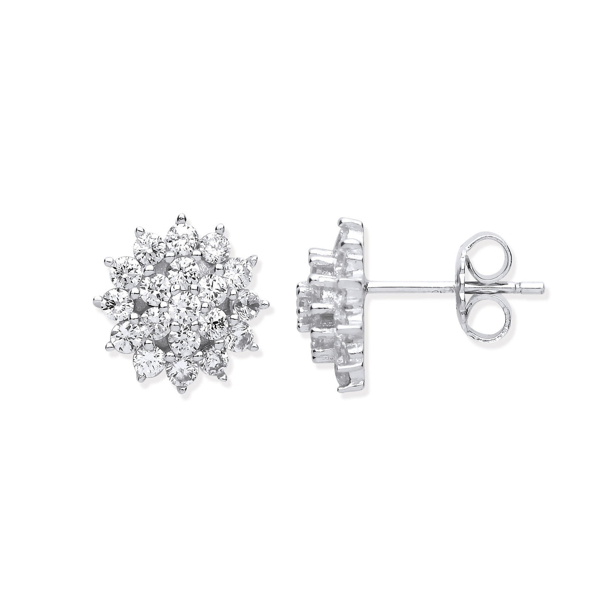 Sterling Silver Traditional Cubic Zirconia Cluster Stud Earrings