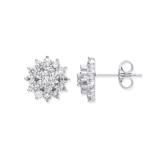 Sterling Silver Traditional Cubic Zirconia Cluster Stud Earrings