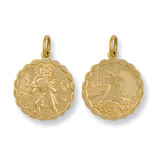 9ct Yellow Gold Double Sided Fancy St Christopher Pendant