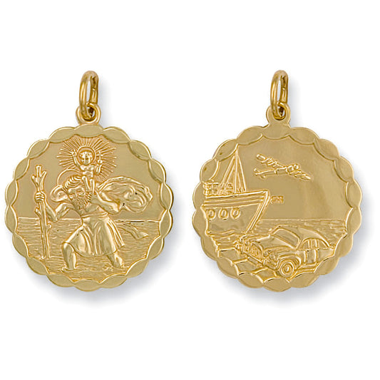 9ct Yellow Gold Double Sided Fancy St Christopher Pendant