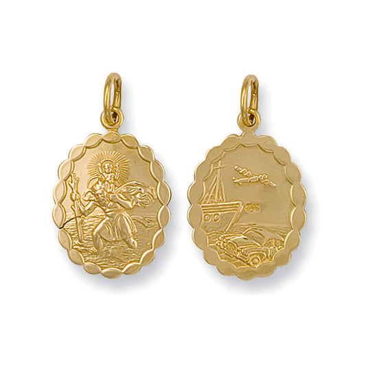 9ct Yellow Gold Double Sided Oval Shaped St Christopher Pendant